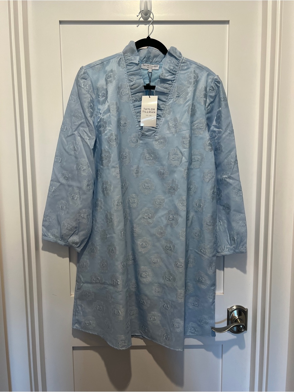 Taylor Tillman Light Blue Floral Jacquard Women's Dress large